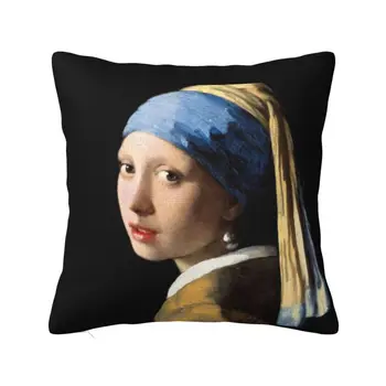 Mergina su perlų auskarų pagalvėlės užvalkalu Velvet Vincent Van Gogh Painting Throw Pillow Case for Sofa Car Pillow Case Home Decor