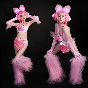Miela rožinė Gogo šokių apranga Suaugusios moterys Baras Dj Ds Sceninė apranga Vakarėlis Šokių apranga Džiazo šokio spektaklis Kostiumas VDB7649