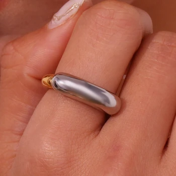 Minimalistinis auksas Dviejų atspalvių linija Šypsena Sutepti nemokami neperšlampami žiedai Madingi moteriški papuošalai 2023 18K Paauksuotas naujas žieduose