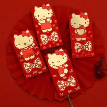 MINISO Animacinis filmas Universalus Hello Kitty Naujųjų metų raudonas vokas Nuotaka Kūrybinis aukštas grožis Miela Naujausia pavasario šventė