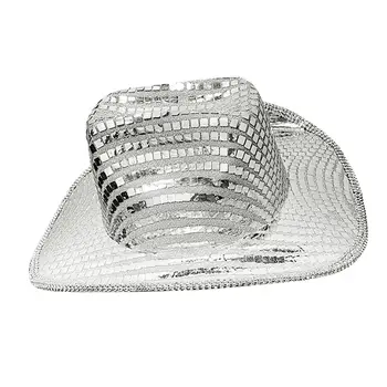 Mirror Ball Cowboy Hat Props Fashion Disco Cap for Adults Men Women Festival