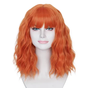 Missuhair Trumpas oranžinis perukas su kirpčiukais Moterys pečių ilgis Bobo plaukų keitimo perukas Kasdienis kostiuminis perukas...