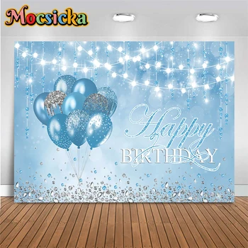 Mocsicka Su gimtadieniu Fotografijos fonas Mėlynas balionas Deimantų dekoravimo rekvizitai Mirksinčios neoninės šviesos Nuotraukų fono reklamjuostė
