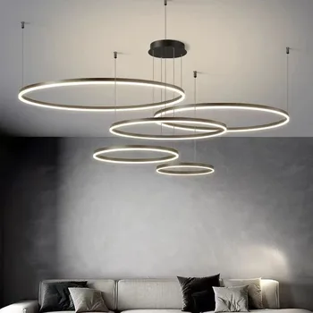 Modernus LED šviestuvas Namų apšvietimas Šlifuoti žiedai Lubose montuojamas šviestuvas Pakabinamas šviestuvas Auksinė ir kavos spalva