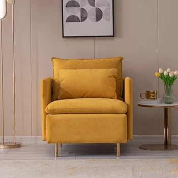 Modernus medžiaginis akcentinis fotelis,minkšta viengulė kėdė,Geltona medvilninė patalynė