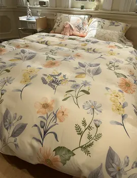 Modernus pastoralinių gėlių patalynės komplektas, pilnas karalienės karaliaus patogus kaimo medvilnės namų tekstilinės lovos paklodės užvalkalas antklodės užvalkalas