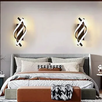 Modernūs LED sieniniai šviestuvai Spiralinės sienos apmušalai Išlenktas dizainas miegamojo lovos svetainei Studijų praėjimo dekoras Vidaus blizgesys Apšvietimas