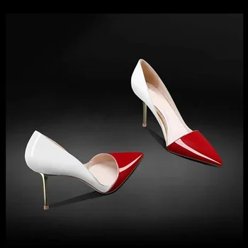 Moteriški aukštakulniai Raudoni seksualūs smailūs moteriški batai 10cm siurbliai Vestuvinės suknelės batai Juodi aukštakulniai plius dydis Moteriški batai 44 45