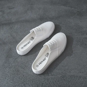 Moteriški batai 2023 Naujos pusiau drobės šlepetės Korėjos vyrų kvėpuojančios vasaros baltos laisvalaikio sandalų lenta Zapatillas De Mujer