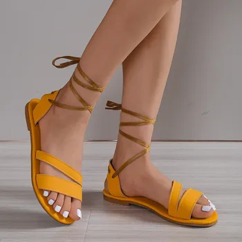 Moteriški batai Vasaros gladiatorių moterys Sandalai Laisvalaikio kryžius Suvarstomi Plokščia mada Už moteriškų batų