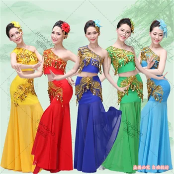 Moterų festivalio apranga Dai šokio kostiumas Tradicinis liaudies kinų povas Scenos spektaklio drabužiai Hmong suaugusiųjų suknelei