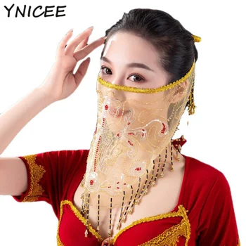 Moterų pilvo šokis Genčių veido šydas Bolivudo veido šydas Karoliukais puošta kaukė Indija Arabų princesės šokių aksesuarai