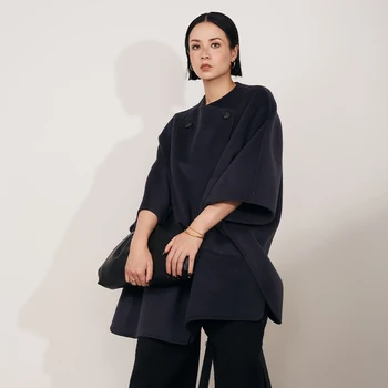 MPAM2023 Žieminis naujas vilnonis paltas Moteriškas trumpas korėjietiškas elegantiškas ir aukštos kokybės juodas vilnonis paltas
