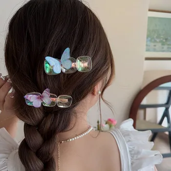 Mėlynas ir rožinis drugelis Duckbill Clips for Women Girls Side Bangs Hair Clip Sweet Hair Accessories