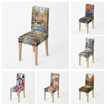 Namų kėdės užvalkalas Aliejinės tapybos stiliaus virtuvės kėdės Užvalkalaireguliuojami valgomojo elastinio audinio kėdelių užvalkalai Kėdės užvalkalas vestuvėms