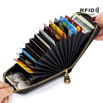 Natūralios odos vyrai Moterų kortelių laikiklis Mažas užtrauktukas piniginė Solidi moneta Piniginė Rakto žiedas Dizainas RFID ID Verslo kredito kortelių krepšiai