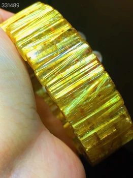 Natūralus auksas Rutiluotas kvarco apyrankė Bangle 20.5x8.3x6mm Turtinga katė Akis Moteris Vyrai Skaidrūs stačiakampiai karoliukai Turtingas akmuo AAAAAA
