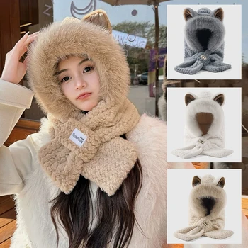 Nauja gali patikti ausų pliušinė kepurė šalikas vienos moters žiemos studento kaklas šiltas plius aksomas ir storas žiemos stilius