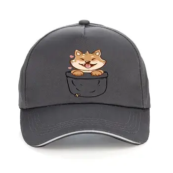 Nauja kepurė 100% medvilninė vyriška beisbolo kepuraitė Shiba Inu kišenėje Kawaii Tops Dog Print Man medvilniniai drabužiai