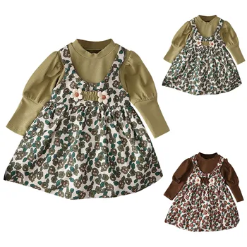 Nauja mergaičių drabužių suknelė Mados pavasario rudens ilgomis rankovėmis kūdikio princesės suknelė Kūdikių tendencijos netikra dviejų dalių mažylio suknelė