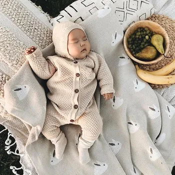 naujagimių romperiai ilgomis rankovėmis megztas megztinis kūdikiams Romper + šiltas skrybėlių drabužių kostiumas Mažylis Megzti kombinezonai Apranga Kūdikiai