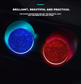 Naujas automobilio LED padėkliukas Šviečiantis šviesos kilimėlis su šviesos jutiklio vibracija Puodelio trinkelės dekoravimas Bling Universalūs automobilių priedai mergaitėms