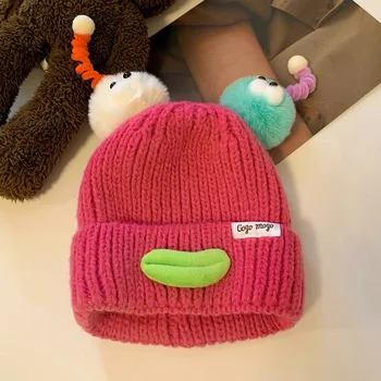 Naujas festivalis Juokingos dovanos studentams Žieminės šiltos skrybėlės 3D sutirštintos vilnonės moteriškos pupelės Miela ir juokinga megzta skrybėlė