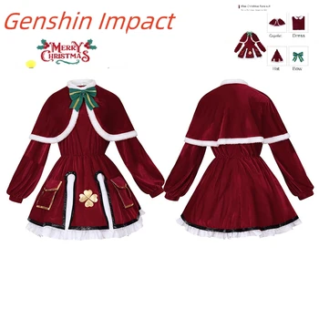 Naujas žaidimas Genshin Impact Klee Kalėdų Cosplay kostiumas Seksuali suknelė Apsiausto apranga Fantasija Moterims Vaikams Kalėdų Senelio kostiumas