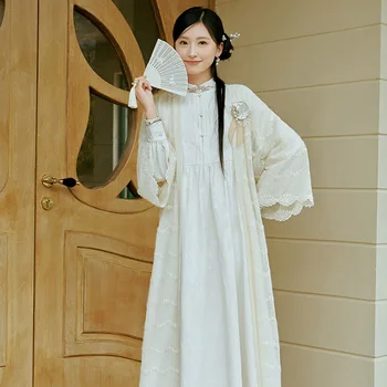 Nauji kinų tradiciniai drabužiai moterims suaugusiems Patobulintas Hanfu kostiumas Megztas nėrinių paltas Siuvinėjimo suknelė Festivalio drabužiai DQL7986