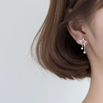 Nauji korėjietiški madingi mažų žvaigždžių auskarai maži švieži kutai auskarai Moteriški paprasti blizgūs penkių žvaigždučių lašų aksesuarai Vakarėlio papuošalai