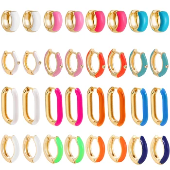 Nauji madingi spalvingi emaliniai apvalūs lankų auskarai moterims Punk Paauksuota ausų sagtis Huggie auskarai CZ auskarų vėrimo papuošalai