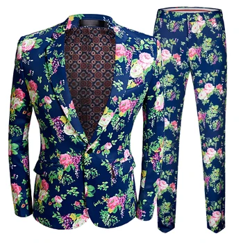 Naujo dizaino vyriški rožiniai gėlių kostiumai Scenos dainininkė Vestuvių jaunikis Smokingo kostiumas Vyriškas mėlynas vestuvinis kostiumas Aukštos kokybės prom suknelė