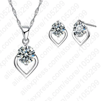 New Arrival Fashion Gift 925 Sterling Silver Jewelry Crystal CZ Pakabukas Kaklo papuošalai Vandens lašas auskarų rinkinys moterų vestuvėms