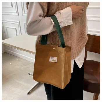 New Canvas Bag Fashion Women's Tote Bag Mini Student Shoulder Bag Eco Reuable Shopping Bag Women Solid Color Underarm Bag