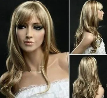 New Fashion blonde long Wavy Cos moteriški sintetiniai plaukų perukai