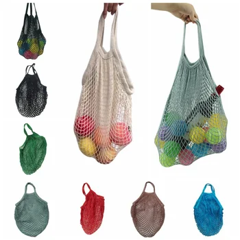 Nešiojami daugkartiniai bakalėjos krepšiai vaisių daržovių krepšeliui Medvilnės tinklelis Daržovių laikymo krepšys su raišteliu Tinkliniai pirkinių maišeliai Tote