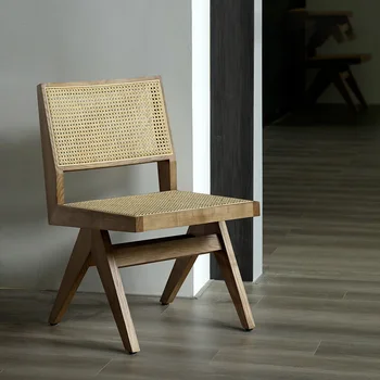 Nordic Chandigarh kėdė Namų ūkio restoranas Medžio masyvo rotango austa kėdė Laisvalaikio kėdė Retro