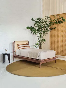 Nordic medžio masyvo viengulė lova B&B viešbutis vintažinė pietų pertraukos lova namo kūrybinė 1,2m rotango austa lova