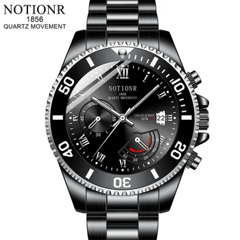 NOTIONR Fashion Mens Watches Men Black Calendar Kvarcinis rankinis laikrodis Prabangus vyras Verslas Nerūdijančio plieno laikrodis reloj hombre