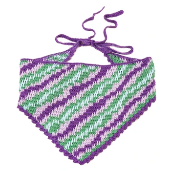 Novelty Women Triangle Bandanas Turban Crochet Hairband with Stripe Pattern Y1QD