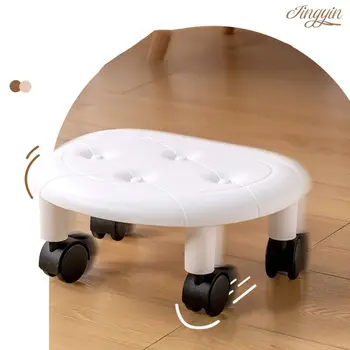 Nuimamas imitacinis odinis skriemulys žema taburetė 360° besisukantis universalus ratas mažas suoliukas daugiafunkcinė plastikinė kėdė Pagrindinis