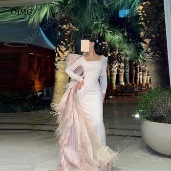 OIMG Dubai Dusty Pink Custom Prom suknelės 2023 Plunksna pilnomis rankovėmis ilgos pakoposDirty vakarinės suknelės Vakarinės suknelės Chalatai De Soirée