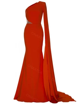 One Shoulder Cutout Prom Suknelė moterims Undinė Bodycon Vestuvių svečių suknelė Šifono ilgas kokteilių vakarėlio chalatas su rankovėmis ON126