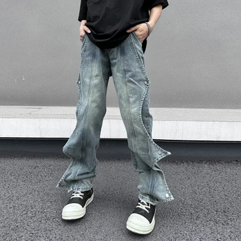 Original Bat Design Punk džinsai vyrams Hip Hop Skalbimas tiesiomis kojomis Džinsai Kelnės Aukštosios gatvės mados sagos Laisvalaikio moteriški drabužiai
