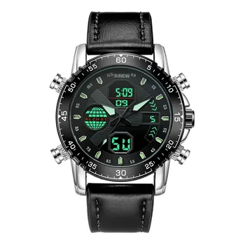 Originalūs XINEW prekės ženklo laikrodžiai vyrams Madinga oda Karinis daugiafunkcinis sportinis chronografas Verslo laikrodis Reloj Hombre