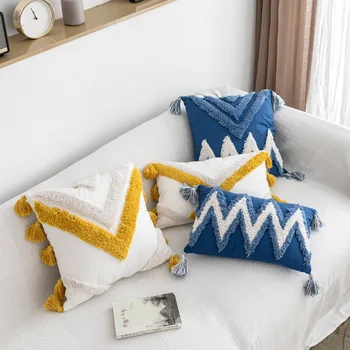 Pagalvės užvalkalas su bohemiško stiliausspalvingas geometrinis kuokštinis siuvinėjimas Siuvinėjimo sofos pagalvėlė be pagalvės šerdies