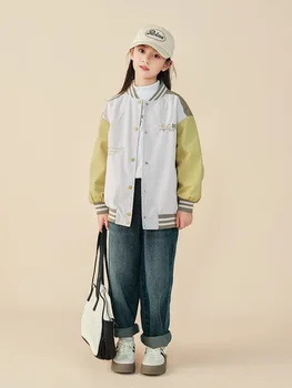 Pavasario drabužiai Nauja mada Colorblock Beisbolo uniforma Maža mergaitė Mados tendencija Vidurinis ir didelis vaikų krepšys