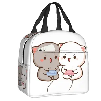 Persikų ir Goma Mochi kačių žaidimų izoliuotas pietų krepšys moterims Nešiojamas terminis aušintuvas Pietų dėžutė Vaikai Vaikai