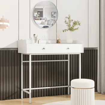 Persirengimo stalas, veidrodis ir 1 stalčius, 95 x 40 x 93 cm, minimalistinis stilius, persirengimo stalas, persirengimo stalas, komoda, balta