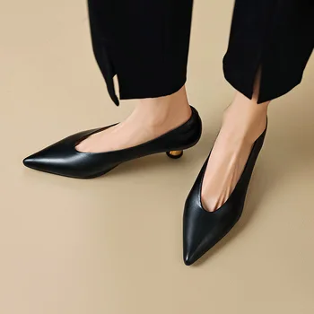Phoentin OL Style natūralios odos siurbliai Moteriški 5,5cm aukščio kulniukai Vienviečiai batai Ponios Biuro darbo siurbliai plius dydis 43 FT2241